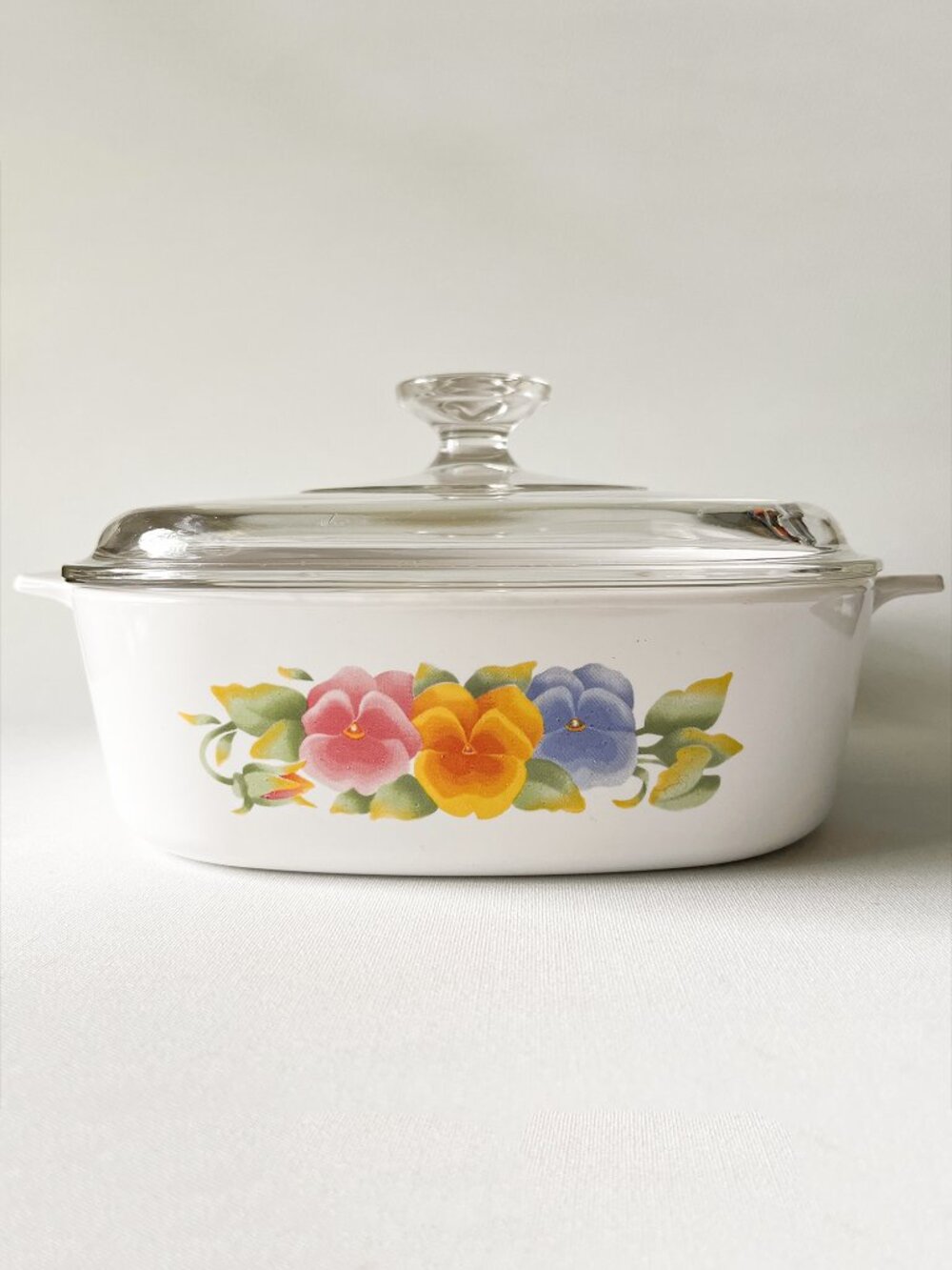 Vintage Corningware Summer Blush A-2-B 2L Pansy Casserole Dish w/ Pyrex Lid